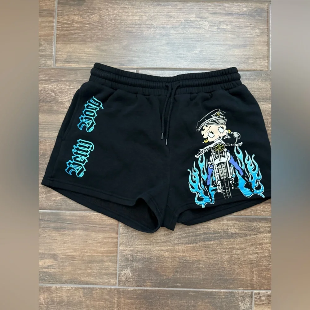 Betty Boop Black Shorts with Blue Graphic - Picture 1 of 5